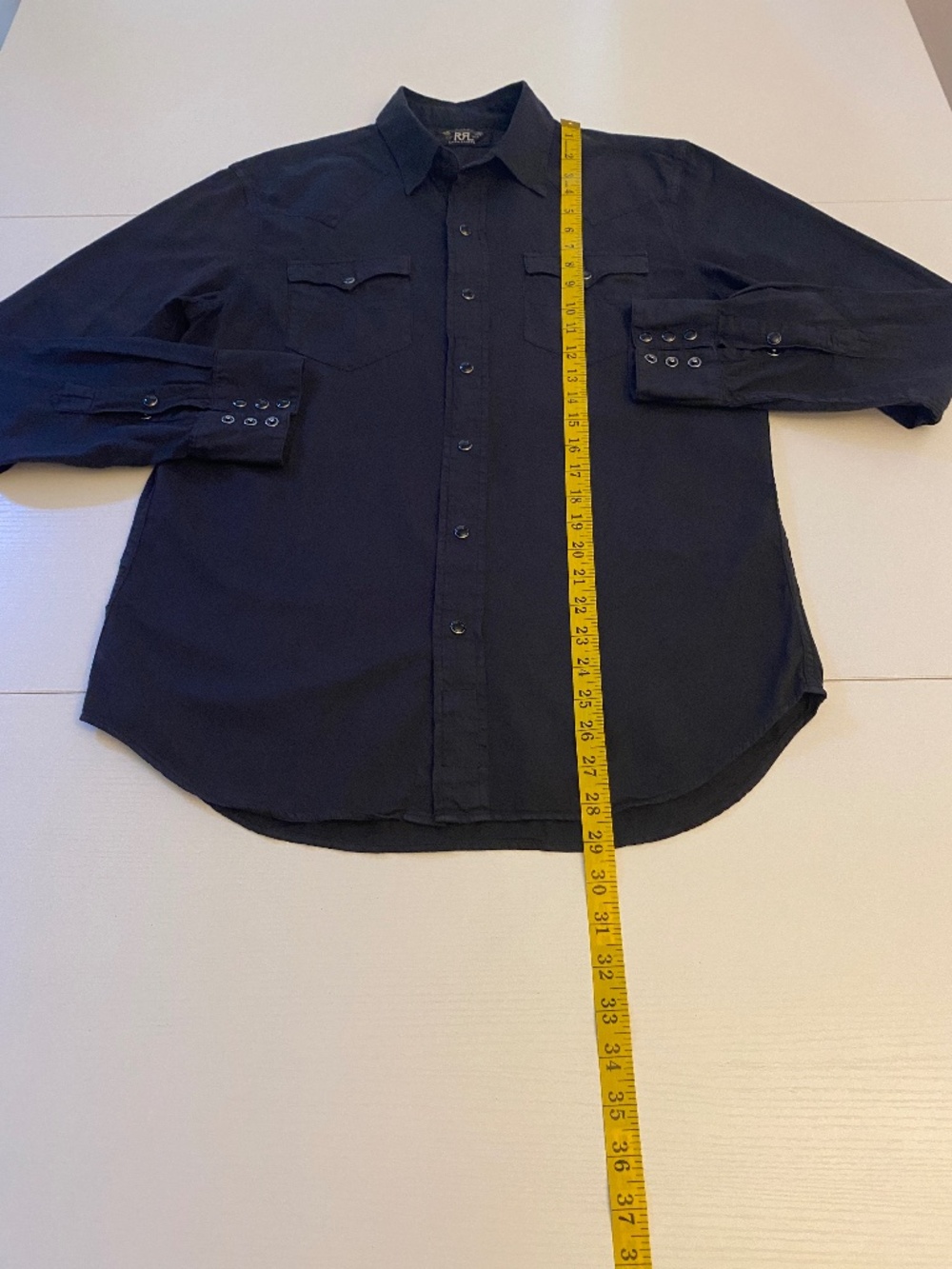 RRL Double RL Men's Slim Fit Cotton Twill Western Shirt in Black Size Small - Picture 12 of 14